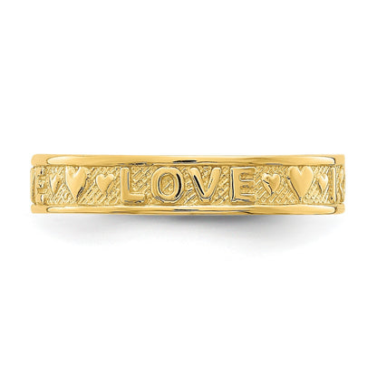 14K Gelbgold Poliert Liebe und Herzen Zehenring