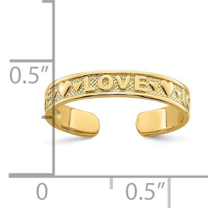 14K Gelbgold Poliert Liebe und Herzen Zehenring