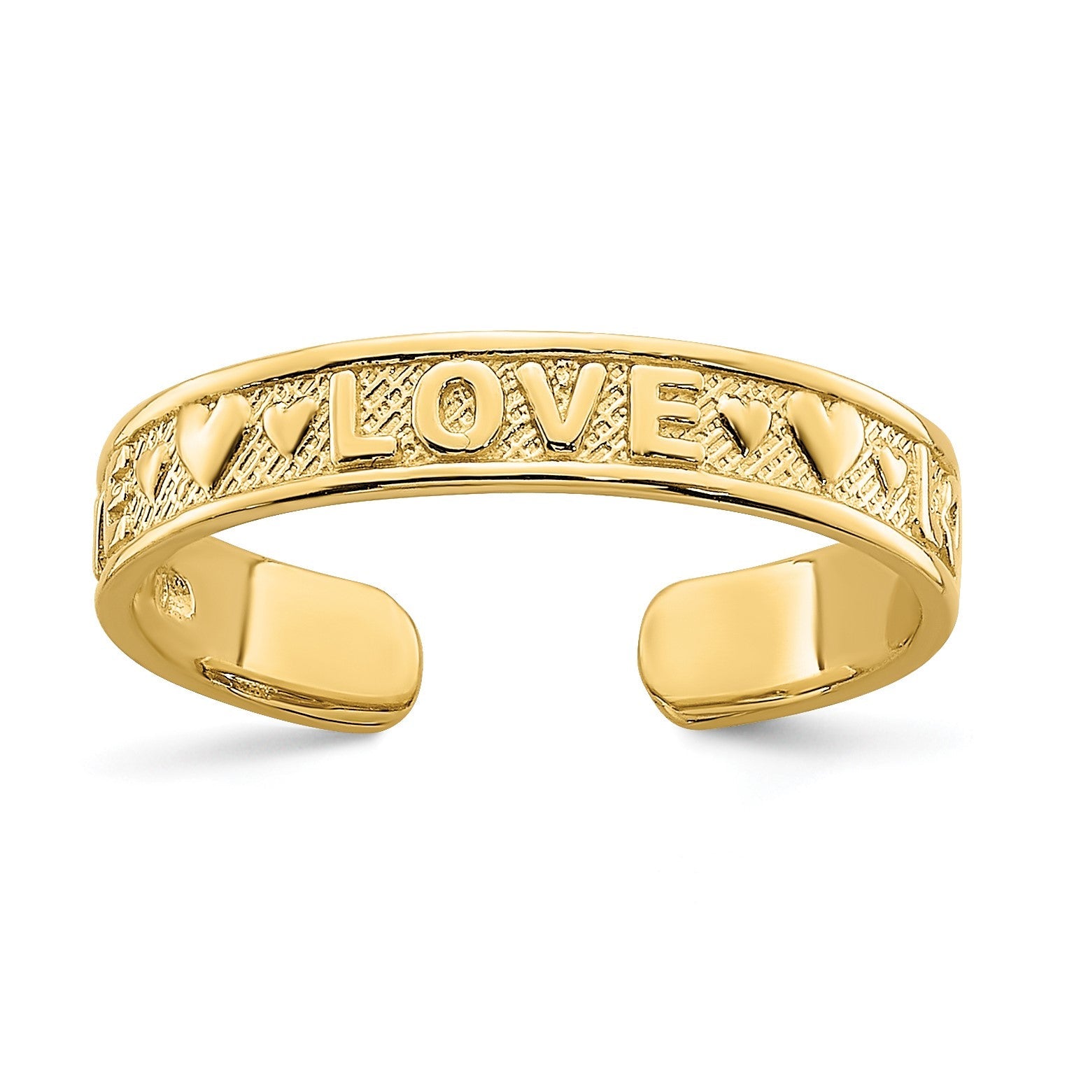 14K Gelbgold Poliert Liebe und Herzen Zehenring