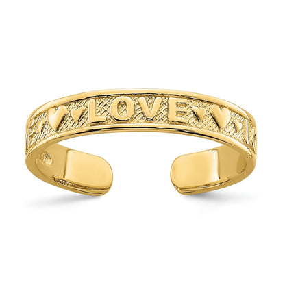 14K Gelbgold Poliert Liebe und Herzen Zehenring