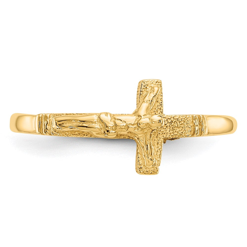 14K Gelbgold Kruzifix-Ring mit satinierter Oberfläche für Kinder