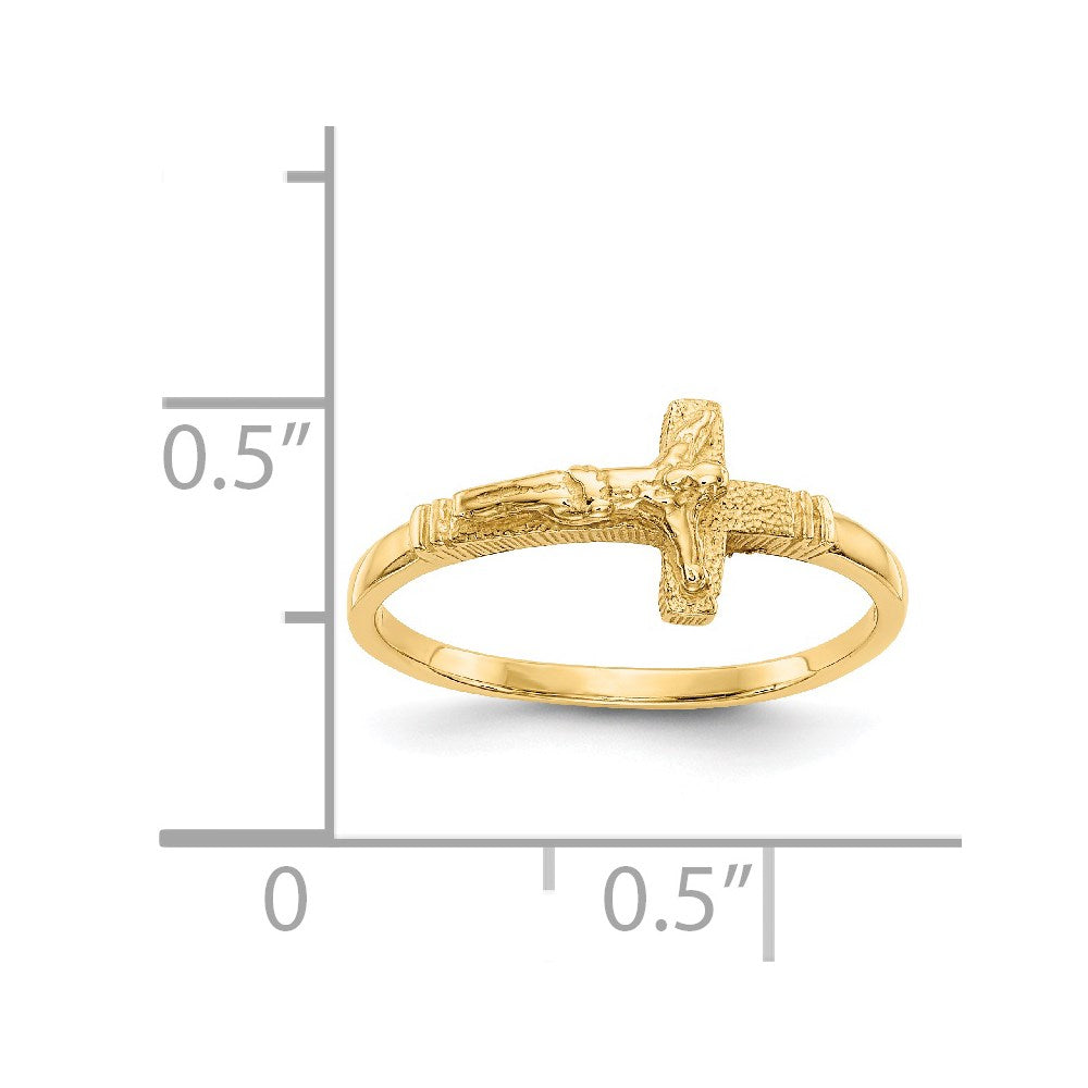 14K Gelbgold Kruzifix-Ring mit satinierter Oberfläche für Kinder