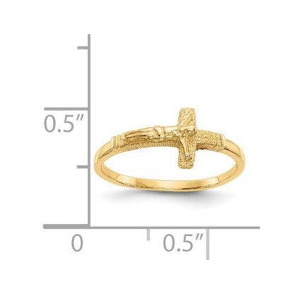 14K Gelbgold Kruzifix-Ring mit satinierter Oberfläche für Kinder