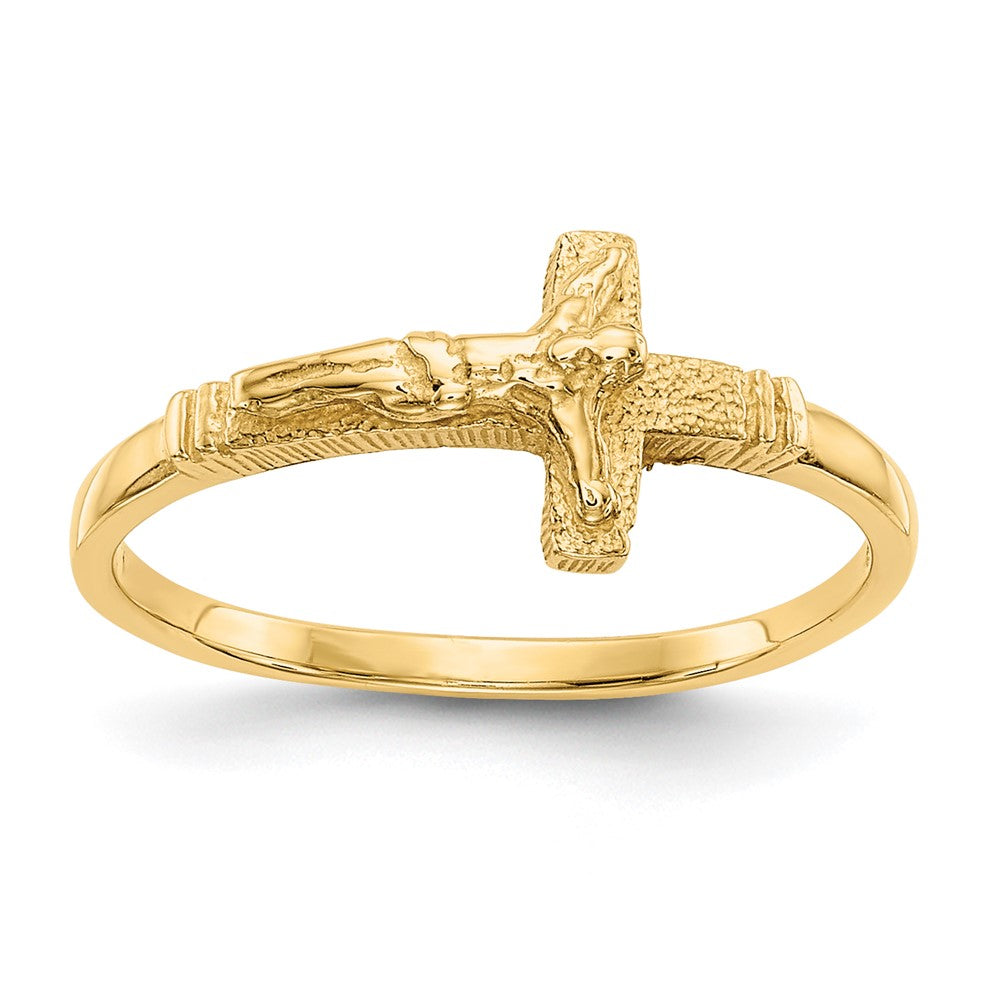 14K Gelbgold Kruzifix-Ring mit satinierter Oberfläche für Kinder