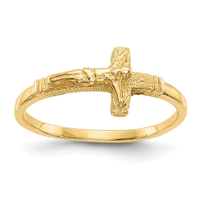 14K Gelbgold Kruzifix-Ring mit satinierter Oberfläche für Kinder