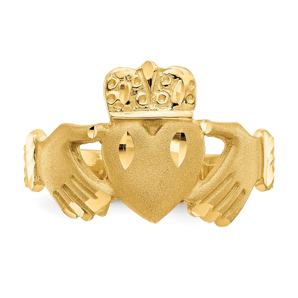 14K Gelbgold Ring mit Diamantschliff Claddagh