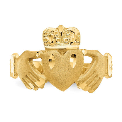 14K Gelbgold Ring mit Diamantschliff Claddagh