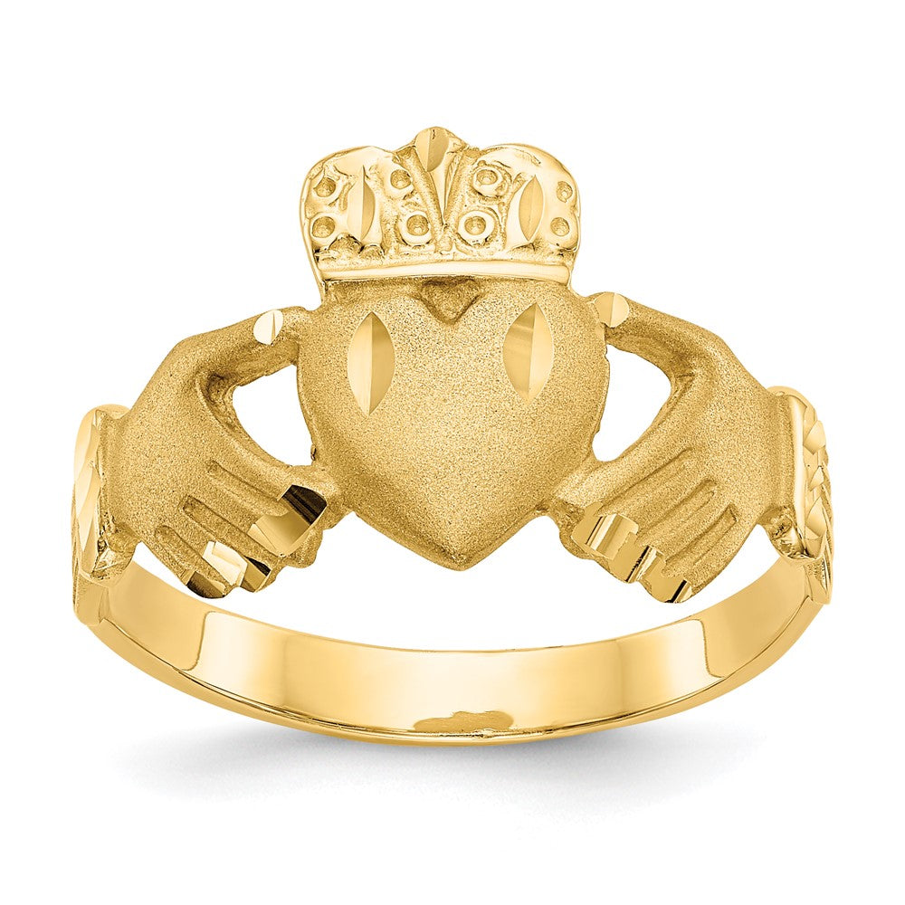 14K Gelbgold Ring mit Diamantschliff Claddagh