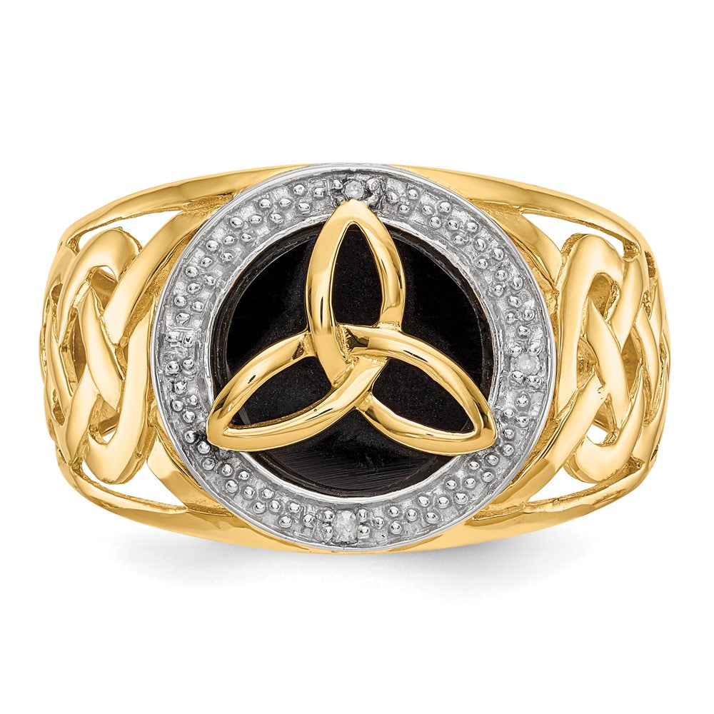 14K Gelbgold und Rhodium Trinity-Ring mit Onyx und echten Diamanten