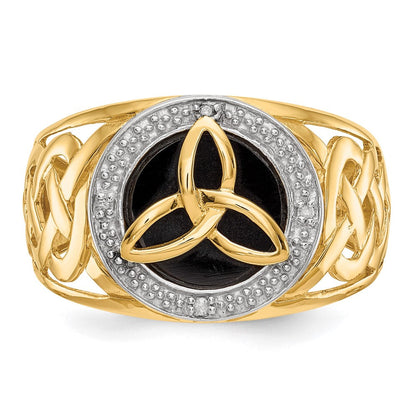 14K Gelbgold und Rhodium Trinity-Ring mit Onyx und echten Diamanten
