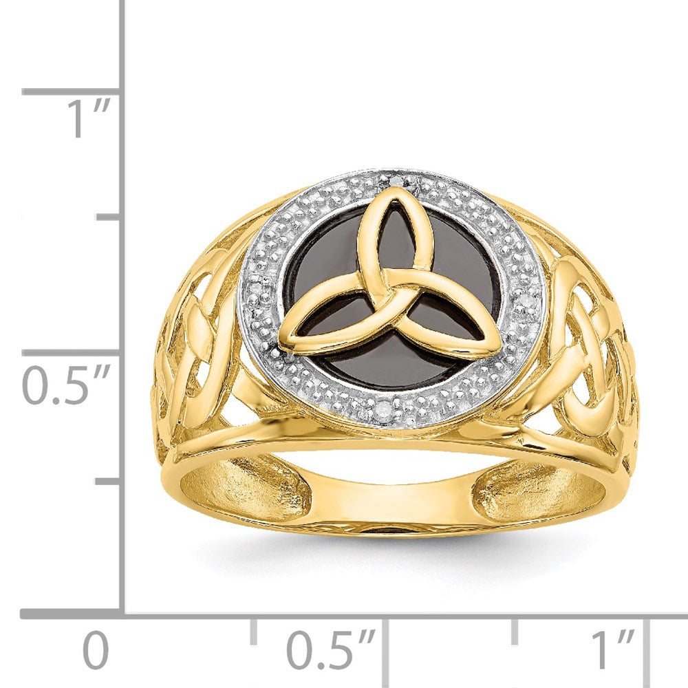 14K Gelbgold und Rhodium Trinity-Ring mit Onyx und echten Diamanten