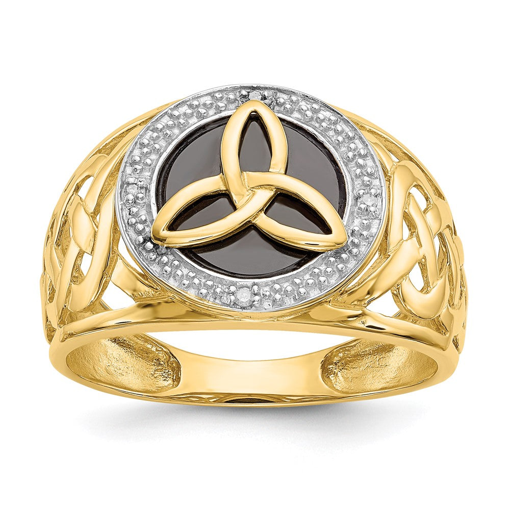14K Gelbgold und Rhodium Trinity-Ring mit Onyx und echten Diamanten