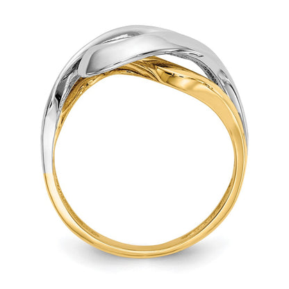 14K Gelbgold Ring mit Rhodium-Beschichtung, Swirl-Design