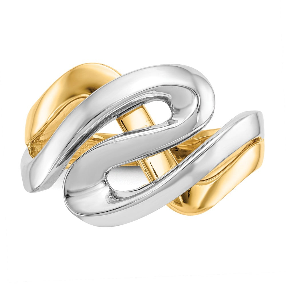 14K Gelbgold Ring mit Rhodium-Beschichtung, Swirl-Design