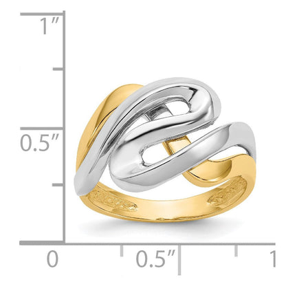 14K Gelbgold Ring mit Rhodium-Beschichtung, Swirl-Design