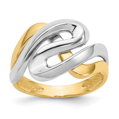 14K Gelbgold Ring mit Rhodium-Beschichtung, Swirl-Design