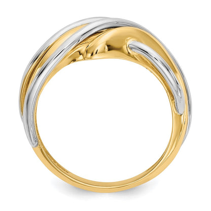 14K Bicolor-Gold Ring mit Wellenmuster