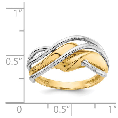 14K Bicolor-Gold Ring mit Wellenmuster