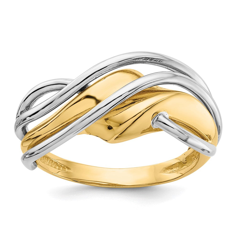 14K Bicolor-Gold Ring mit Wellenmuster