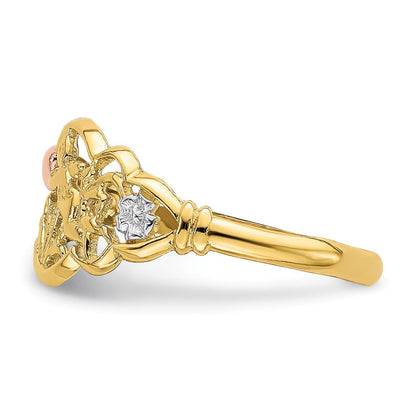 14K Bicolor-Gold Ring „Engel“ mit Weißrhodinierung