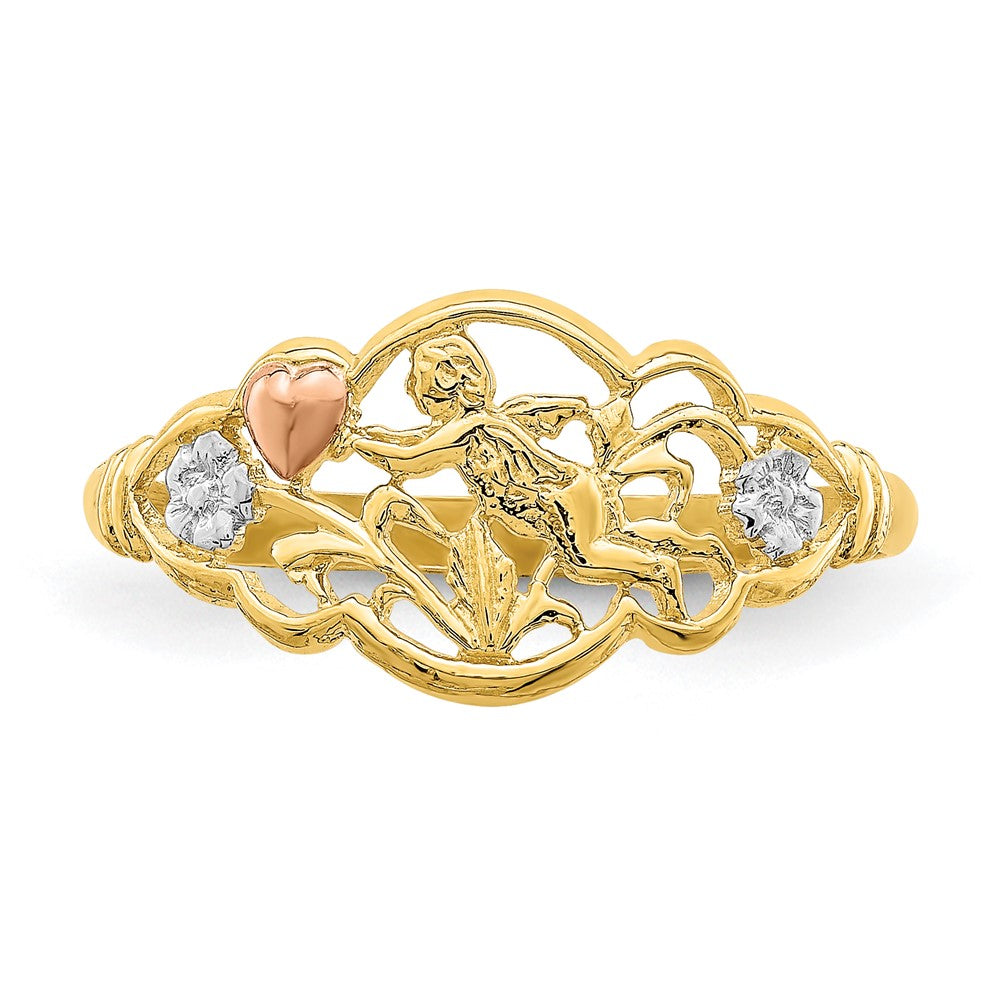 14K Bicolor-Gold Ring „Engel“ mit Weißrhodinierung