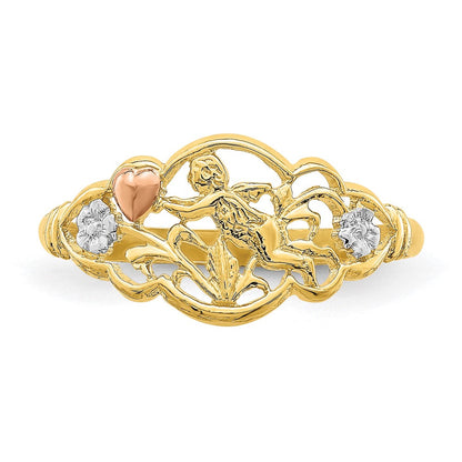 14K Bicolor-Gold Ring „Engel“ mit Weißrhodinierung
