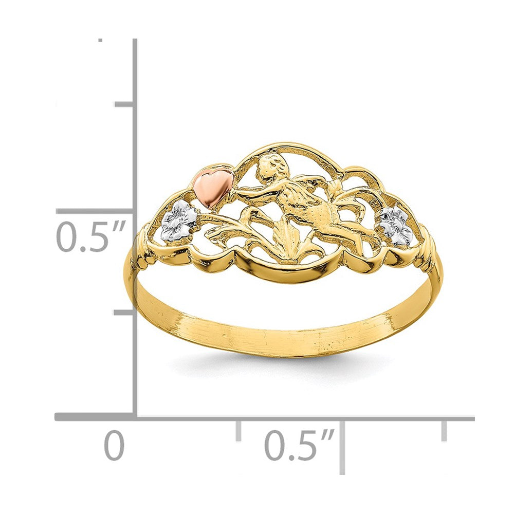 14K Bicolor-Gold Ring „Engel“ mit Weißrhodinierung