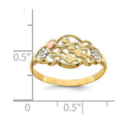 14K Bicolor-Gold Ring „Engel“ mit Weißrhodinierung