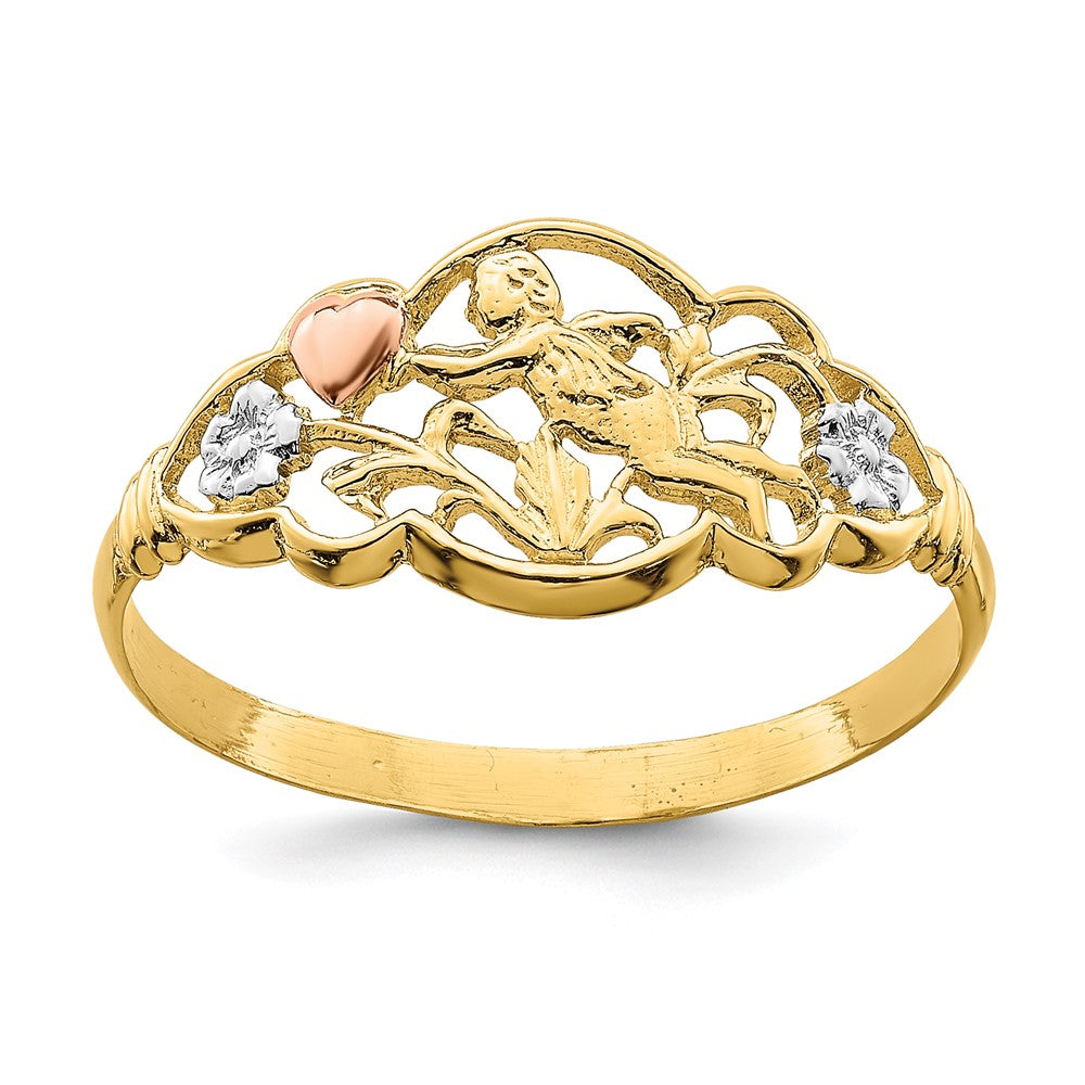 14K Bicolor-Gold Ring „Engel“ mit Weißrhodinierung