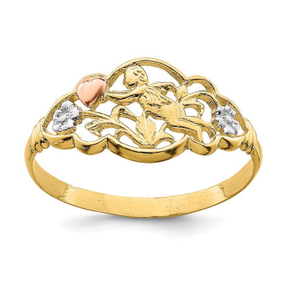 14K Bicolor-Gold Ring „Engel“ mit Weißrhodinierung