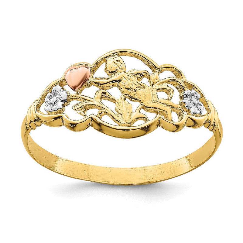 14K Bicolor-Gold Ring „Engel“ mit Weißrhodinierung