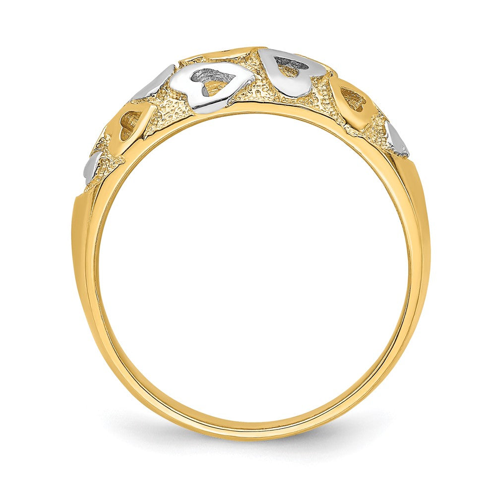 14K Gelbgold und Rhodium Herzen-Dome-Ring