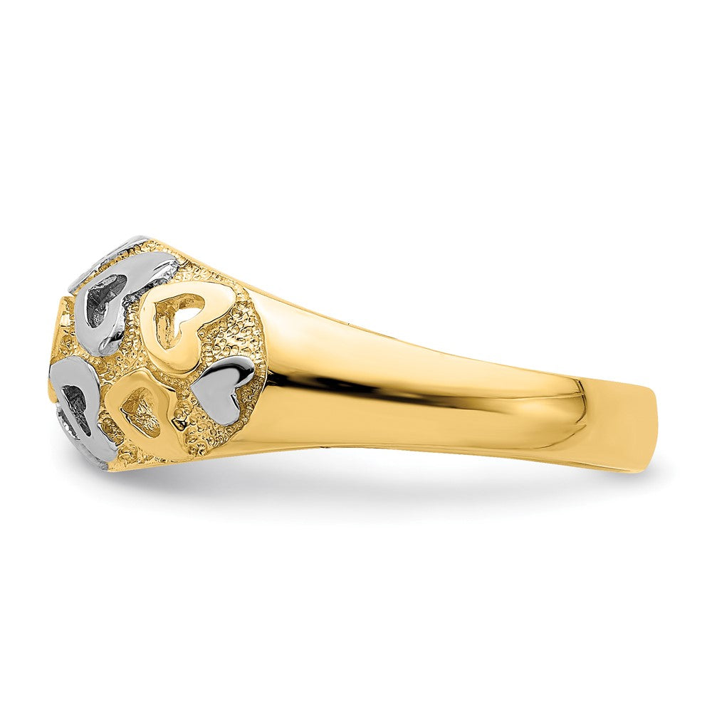 14K Gelbgold und Rhodium Herzen-Dome-Ring