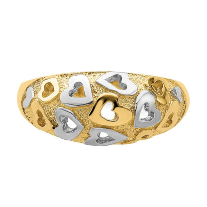14K Gelbgold und Rhodium Herzen-Dome-Ring
