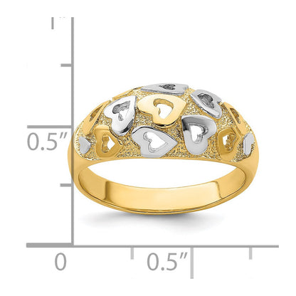 14K Gelbgold und Rhodium Herzen-Dome-Ring