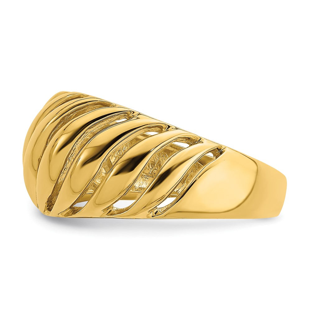 14K Gelbgold Offener Bombierter Ring mit Schrägmotiv