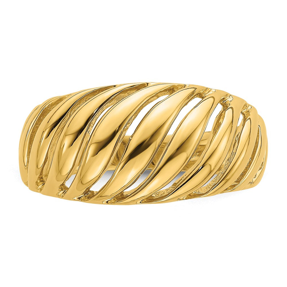 14K Gelbgold Offener Bombierter Ring mit Schrägmotiv