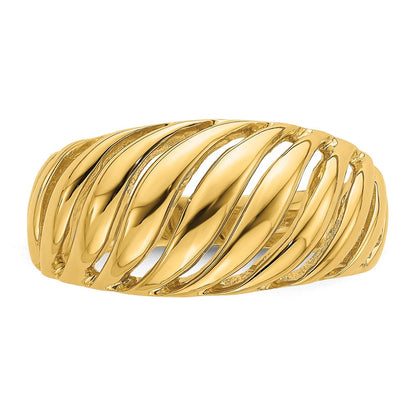 14K Gelbgold Offener Bombierter Ring mit Schrägmotiv