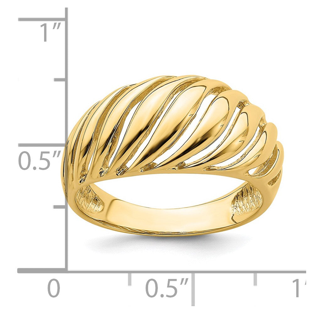 14K Gelbgold Offener Bombierter Ring mit Schrägmotiv