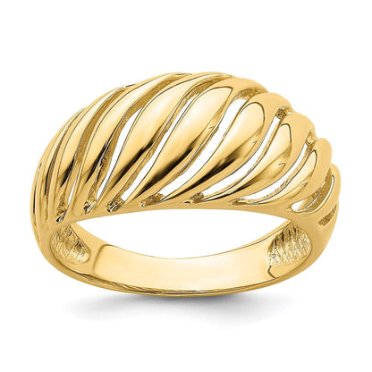 14K Gelbgold Offener Bombierter Ring mit Schrägmotiv