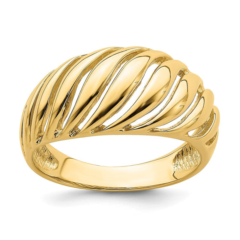 14K Gelbgold Offener Bombierter Ring mit Schrägmotiv