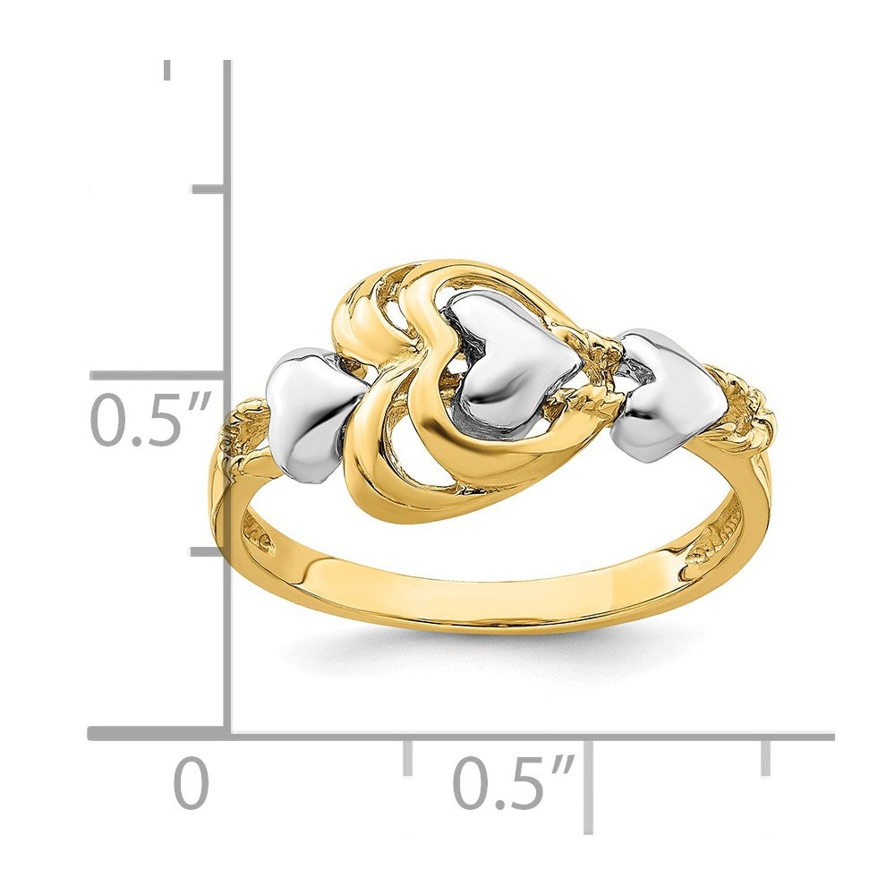 14K Bicolor Gold Ring mit Herzen