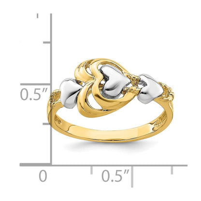 14K Bicolor Gold Ring mit Herzen