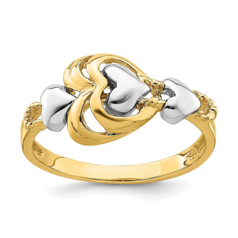14K Bicolor Gold Ring mit Herzen