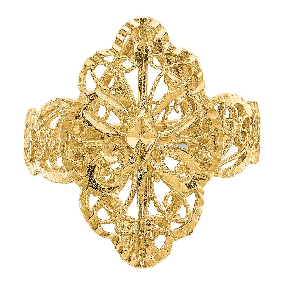 14K Gelbgold Ring mit echtem Diamantschliff und Filigranmuster
