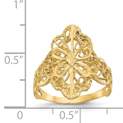 14K Gelbgold Ring mit echtem Diamantschliff und Filigranmuster