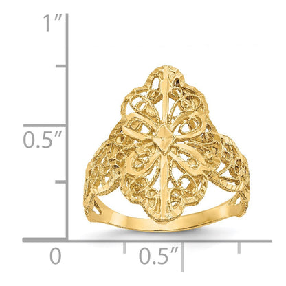 14K Gelbgold Ring mit echtem Diamantschliff und Filigranmuster