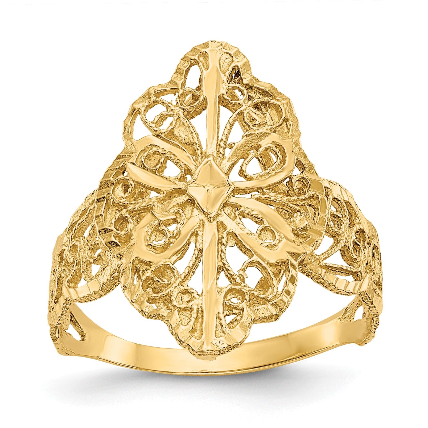 14K Gelbgold Ring mit echtem Diamantschliff und Filigranmuster