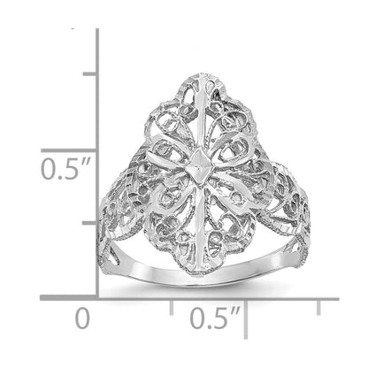 14K Weißgold Ring mit echtem Diamantschliff und Filigranarbeit