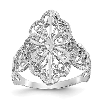 14K Weißgold Ring mit echtem Diamantschliff und Filigranarbeit